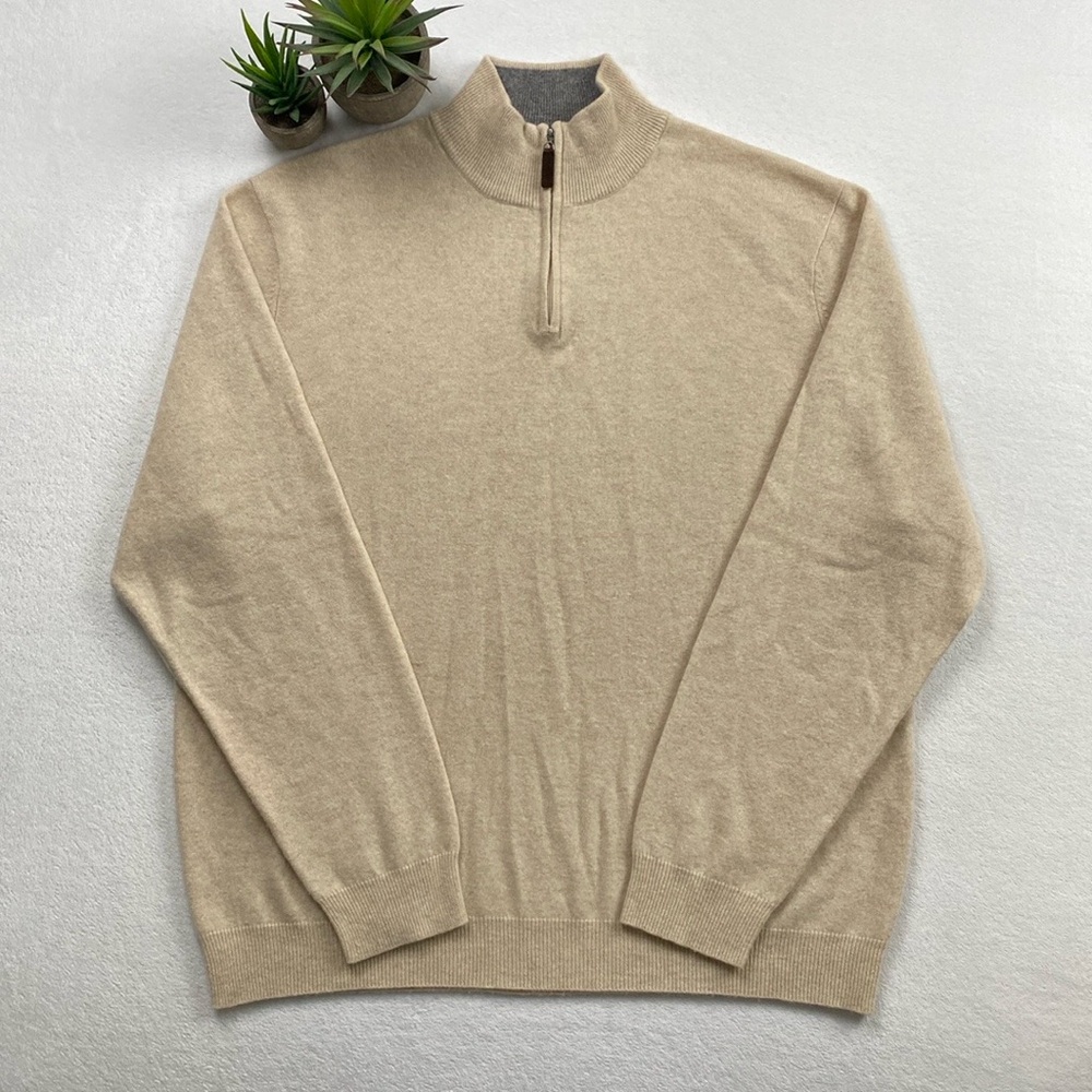 Club Room Estate Cashmere Mock Neck LS Quarter Zip Pullover Sweater (Ivory)